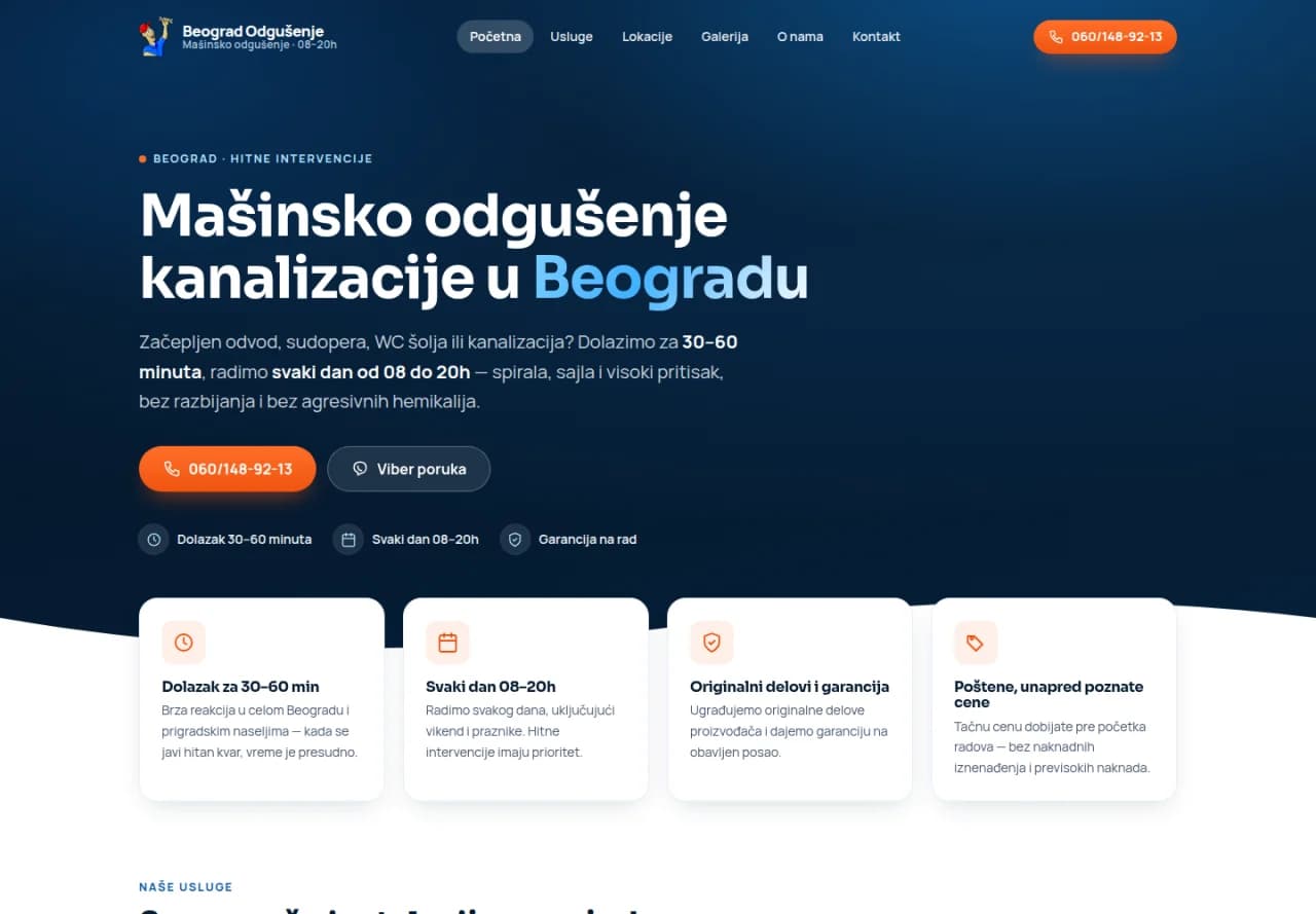 Sajt: Beograd Odgušenje — mašinsko odgušenje kanalizacije
