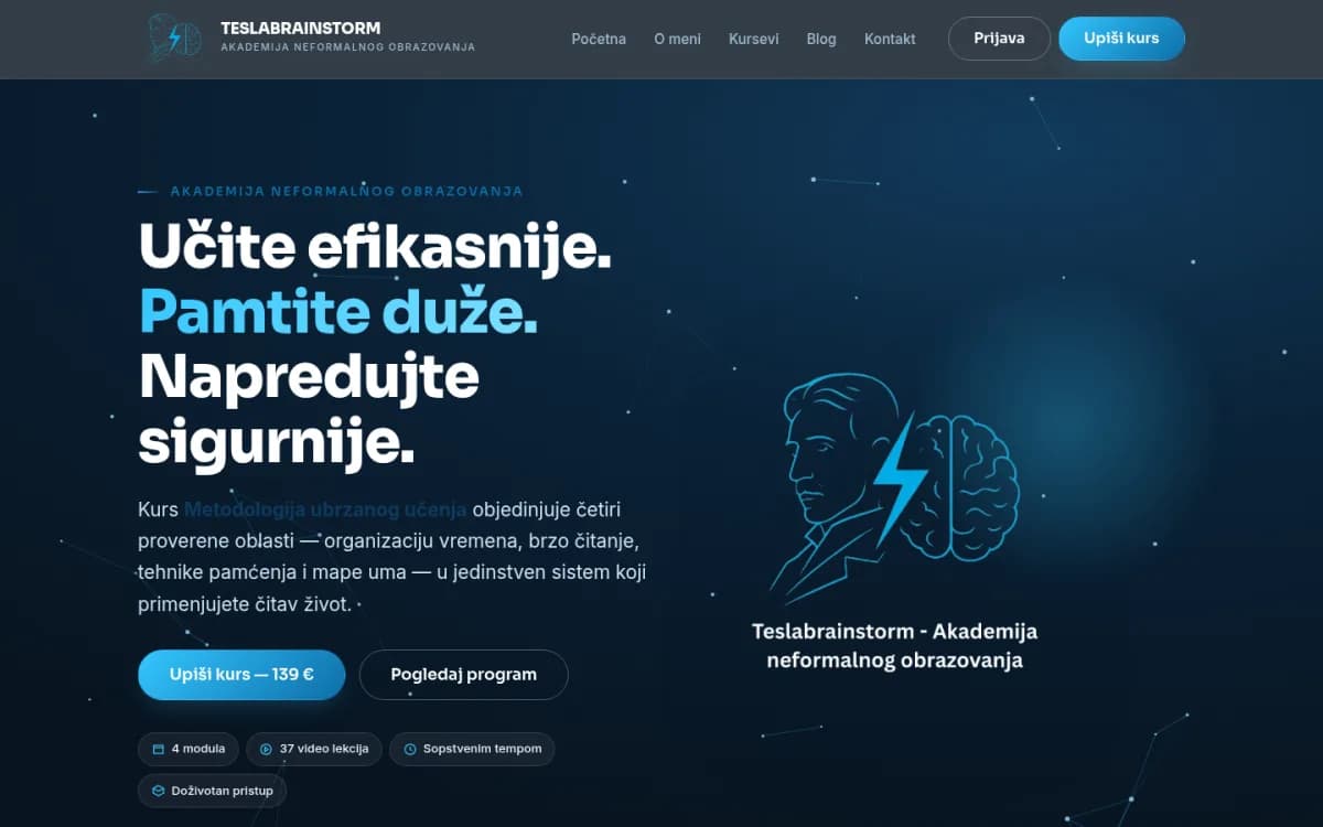 Sajt: TeslaBrainstorm — platforma za onlajn kurseve